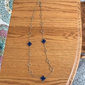 Long, blue and gold necklace